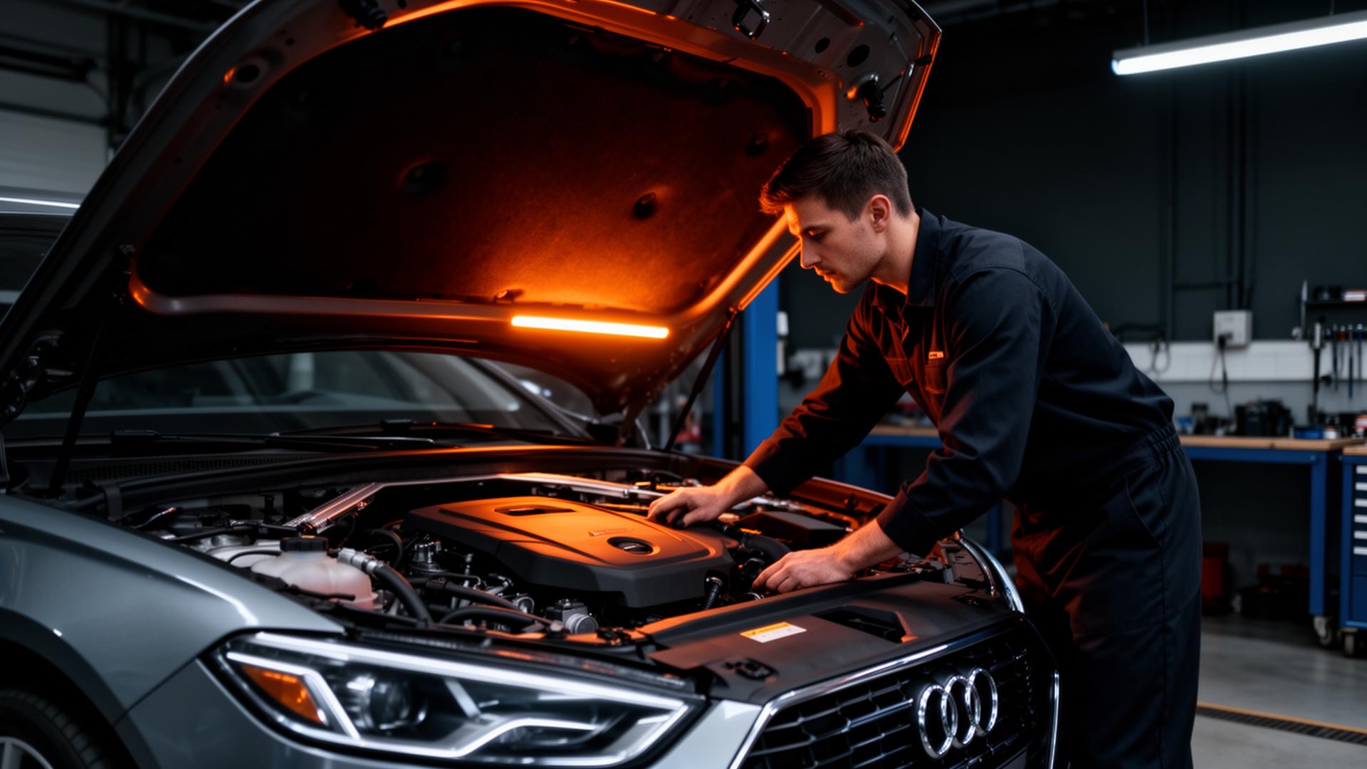 AK Auto Repairs mechanic working on a car engine in Manchester garage